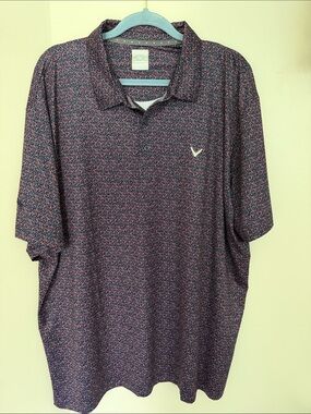Callaway Navy Polo with Pink Micro-Print